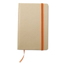 Notebook made of recycled material and recycled sheets, 96 blank sheets, orange