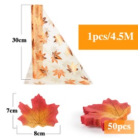 Table Decoration Autumn 4.5 m x 30 cm Autumn Table Runner with 50 x Maple Leaf Scatter Decoration Made of Fabric - Maple Leaf Table Decoration for Autumn Festival, Thanksgiving, Party Banquet