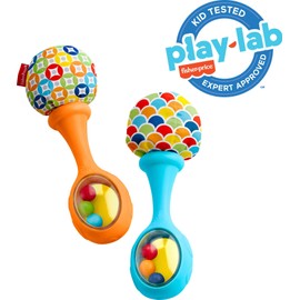 Fisher-Price Newborn Toys Rattle 'n Rock Maracas, Set of 2 Soft Musical Instruments for Babies 3+ Months, Blue & Orange