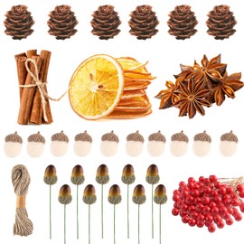 YODEN 270 Pcs Christmas Wreath Making Supplies, Dried Orange Slices， Star Anise, and Cinnamon Sticks， Artificial Berries Acorns Mini Pine Cones Kit, Christmas Wreath Accessories DIY Craft PartyDecor