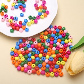 DAHI Approx. 1000 Pieces Colourful Wooden Beads 8 mm Round Wooden Beads in Colourful Craft Beads for DIY Bracelets Jewellery Decorations Gift (Dark Colour 8 mm)