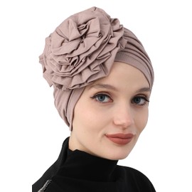 Instant Turban 95% Cotton Scarf Head Wrap Scarfs For Women Hat Rose Detail Mink