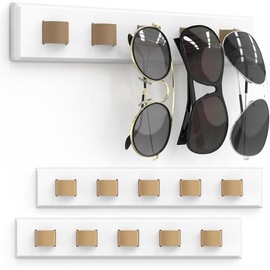 3 Pack Sunglass Organizer, Wall Mounted Sunglasses Organizer, Wooden Glasses Holder Sunglass Holder, Sunglasses Rack for Hanging Your Multiple Eyeglasses, for Wall, Home Decor(Cream) Hangable - Color: white, Item Package Quantit: 3