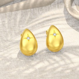 LWXIE Diamond Chunky Gold Hoop Earrings for Women 925 Sterling Silver Teardrop Hoops Earrings Waterdrop Thick Hoops Earrings Jewelry Gifts