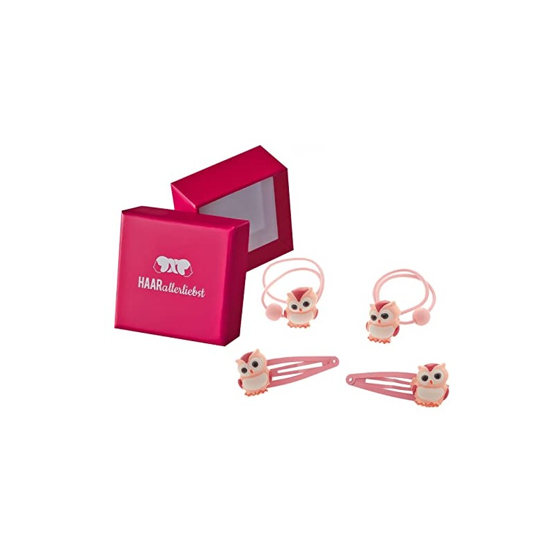 HAARallerliebst Hair Accessories Set (4 Pieces | Owls | Pink)