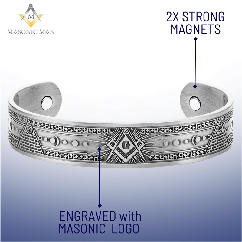 MasonicMan Masonic Men's Pure Copper Magnetic Adjustable Bracelet Bangle