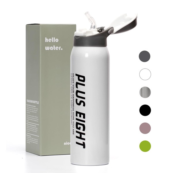 pluseight Insulated Water Bottle With Straw, 16 oz Leak Proof