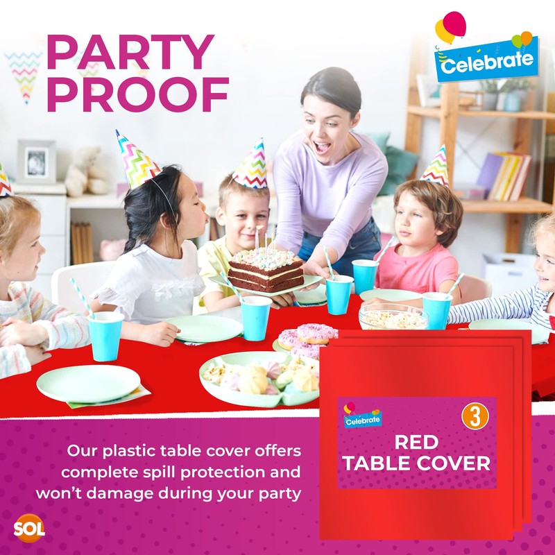 3pk Red Table Cover | 121 x 121cm Red Table
