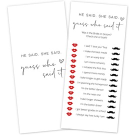 DTLGTG Bridal Shower Game Cards - He Said She Said for 25 Guests, Pre-Printed Double Sided 4x9 White Cards for Bachelorette & Wedding Shower Party