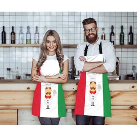 WONDERTIFY Cartoon Chef Apron,Cute Chef Over Italy Flag Bib Apron with Adjustable Neck for Men Women,Suitable for Home Kitchen Cooking Waitress Chef Grill Bistro Baking BBQ Hairdresser Cobbler Apron