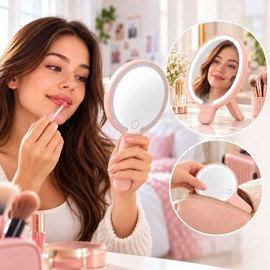 LED Makeup Mirror with Magnification – Rechargeable Lighted Vanity Mirror with Adjustable Lighting for Travel & Desk Use