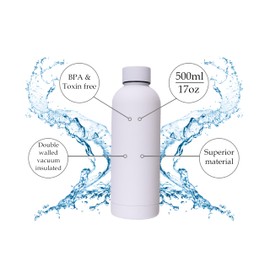 BIGGS & BANE Stainless Steel Water Bottle - Double Walled Vacuum Insulated – Thermal Flask for Cold Drinks – 500 ml (White)