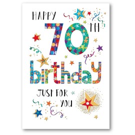 Nigel Quiney Mens 70th Milestone Birthday Card - Age 70 - Stars and Streamers with Foil Details - Eco-Friendly and Recyclable