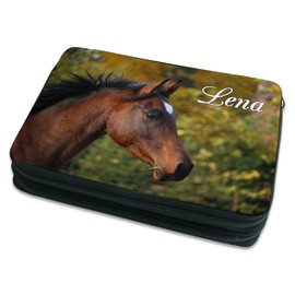 CreaDesign Children's Pencil Case with (Desired) Name, Unique Pencil Case by Personalisation, School Pencil Case - Thoroughbred Motif, Fm-1120