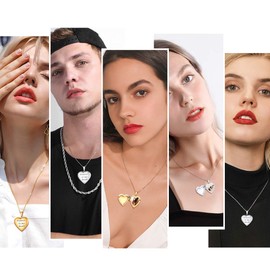 U7 Heart Locket for Women Jewellery Memory Gold Pendant Necklace Lockets with Chain