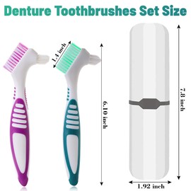 EXEXIUO 2Pcs Denture Cleaning Brush Kit False Teeth Toothbrushes with Carrying Case Travel Multi-Layered Soft Bristles Denture Cleaner Ergonomic Rubber Handle