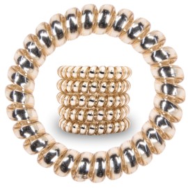 Specora - Spiral Hair Bobbles Pack of 5 - 5 cm TPU Gold - Phone Cable Hair Bobbles Made of TPU - Elastic Hair Bobbles for Women & Girls - No Pulling, Less Hair Breakage & Tangling