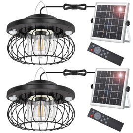 Solar Shed Light Outdoor Indoor, Ultra Bright 3000LM 5 Modes (Daytime Available) Lamp with 3 Color Temps Dual Motion Sensor Remote,Auto On Off Hanging Pendant Lights for Gazebo Barn Garage Shop, 2Pack