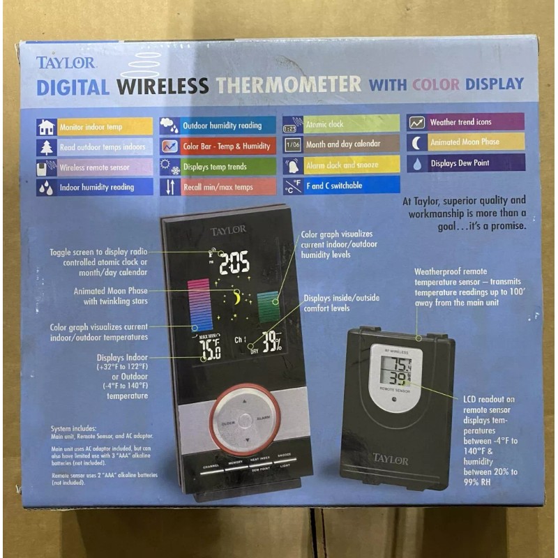 TAYLOR 1506 WIRELESS COLOR WEATHER STATION WITH CLOCK