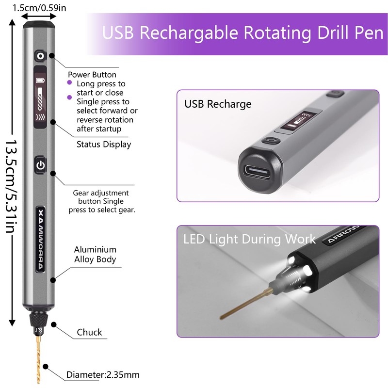 AM ARROWMAX 5-Speed Mini Electric Drill Pen with Benchtop Press,