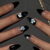 Flower Press on Nails Medium Almond Fake Nails Black French