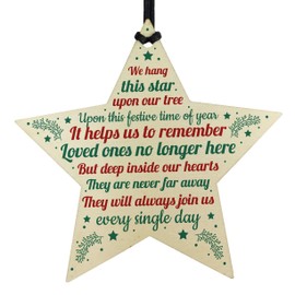 RED OCEAN Christmas Memorial Bauble Tree Decorations Handmade Wooden Star Memorial Mum Dad Nan Grandad Brother
