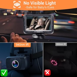 Rohent Baby Car Camera HD 1080P - Rear-Facing Infant Monitor with Night Vision Car Camera for Baby 150° Wide-Angle Lens Anti-Glare Screen Easy Install 360° Adjustable Display