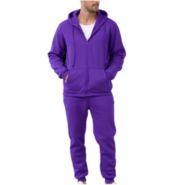 JIHUILAI 2XL Men's Hooded Athletic Tracksuit Casual 2 Pieces Suits Plain Hoodies and Sweatpants Set, Purple