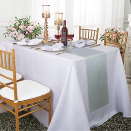 Caimkoselig 4 Pack Satin Table Runner 12x108 Inch, Silk Silver Table Runners for Wedding Banquet Party Home Decoration