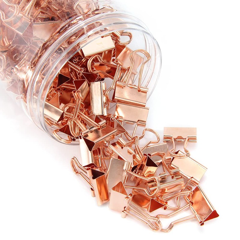 Pack of 100 Foldback Clips, 19 mm Paper Clips, Rose