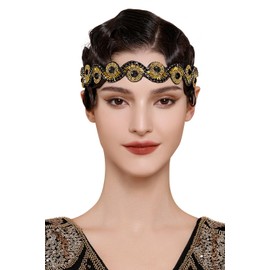 BABEYOND Flapper Headpiece for Women - Roaring 20s Headband 1920s Gatsby Headpiece Vintage Accessories for Women Black Gold