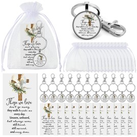 Fumete 12 Set Funeral Favors for Guests Remember Keychain Memorial Key Ring Remembrance Sympathy Gifts for Loss with Card Bag(Silver,Dove)