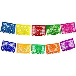 Decoracion Papel Picado PLASTICO Dia de Muertos - Guirnalda Dia de Muertos Kit con 10 tiras de 5 metros (Multicolor)