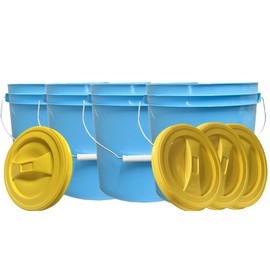 House Naturals 2 Gallon Food Grade Plastic Bucket with Screw on Lids, Made in USA, Pack of 4