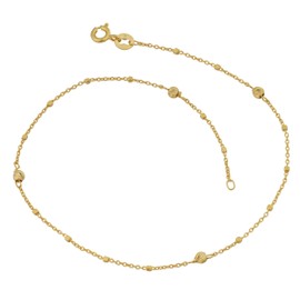 Kooljewelry 14k Yellow Gold Cube and Bead Station Anklet (10 inch)