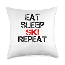 Eat Sleep Ski Repeat Winter Mountains Skiing Lodge Slopes Throw Pillow