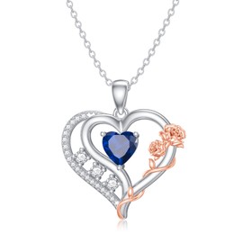 enjoylifecreative Rose Heart Necklace Gifts for Women Necklace with Birthstone Heart Pendant Made of Sterling Silver Rose Jewellery Birthday Gifts, Sterling Silver