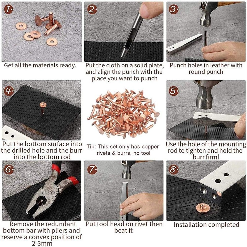 Copper Rivets and Burrs Set, 40 Sets Copper Rivets Leather