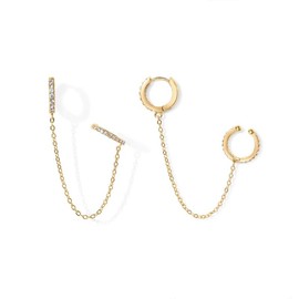 PAVOI 14K Gold Chain Earrings for Women | Ear Cuff Dangle Chain Earrings - Color: Yellow Gold