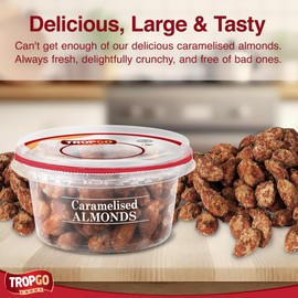 Tropgo Caramelised Almonds 180g - Pack of 2 -Sweet Nuts in a Resealable and Recyclable Nut Tub - Wholesome Trail Mix with Fibre Protein and Essential Minerals - Healthy Nuts for All Ages