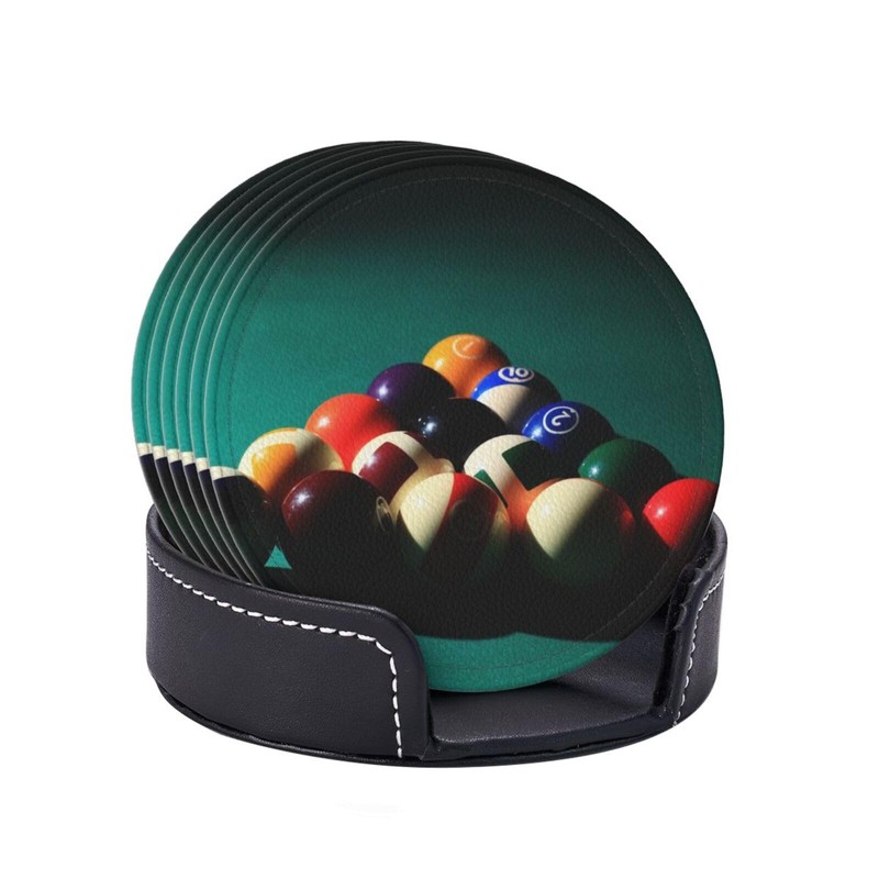 Billiard Ball Cool Coasters for Drinks Round Leather Coaster with