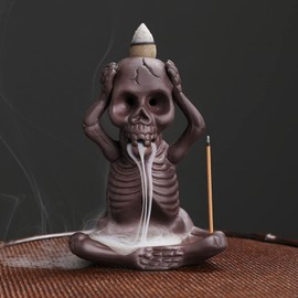 Comeon Skull Decor Incense Stick Holder Reverse Flow Censer Incense Waterfall Burner + Backflow Incense Cones, Incense Sticks, Tweezer, Mat (Don't Listen)