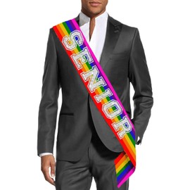 RhinestoneSash Senior Sash Rainbow - Silver Sparkle Senior Rainbow PREMIUM GRADE SATIN Sash - Gay Pride Graduation Gift - Rainbow Sash(Senior)