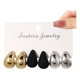 Set De 6 Aretes Pendientes Chunky Gota Europeos Combinados Multicolor