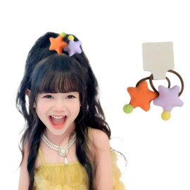 og+pl Children's Hair Tie, Star Hair Accessory, Set of 2, Cute, Star-Shaped, Girls, Won't Damage Hair, Kindergarten Preparation, Gift, Birthday (Orange + Purple)