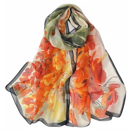 MINIDORA Lightweight Scarves for Women Elegant Floral Pattern Scarf Shawls Sunscreen Head Shawls Style 9-Green and Orange