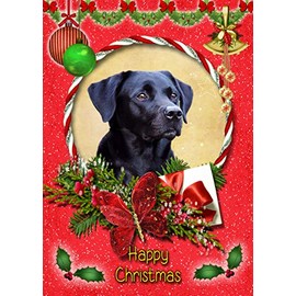 Black Labrador Dog Christmas Card Red 'Happy Christmas' - Special Animal Xmas Card for Him Her from Pets Kids