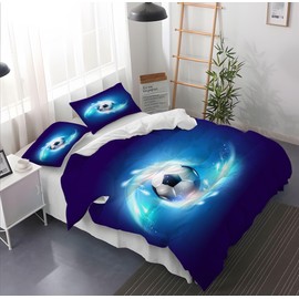 Gegeryozer 3D Football Bed Linen 135 x 200 cm, Children's Football Duvet Cover Set, Football Sports Motif, Microfibre Children's Duvet Cover + 2 Pillowcases 50 x 75 cm (ZQ4)