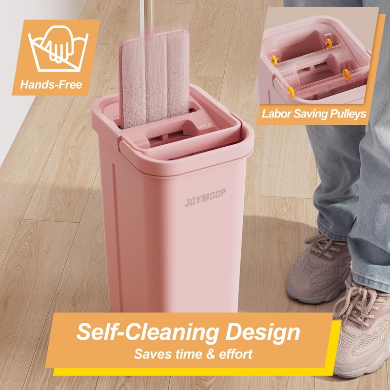 JOYMOOP Pink Mop and Bucket with Wringer Set for Home,