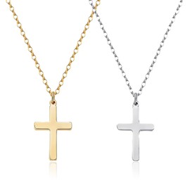 JCGJC Small Cross Necklace Men,2Pcs Gold/Silver Cross Necklace Pendant Necklaces for Men Boys for Birthdays,Christmas,Easter,Thanksgiving